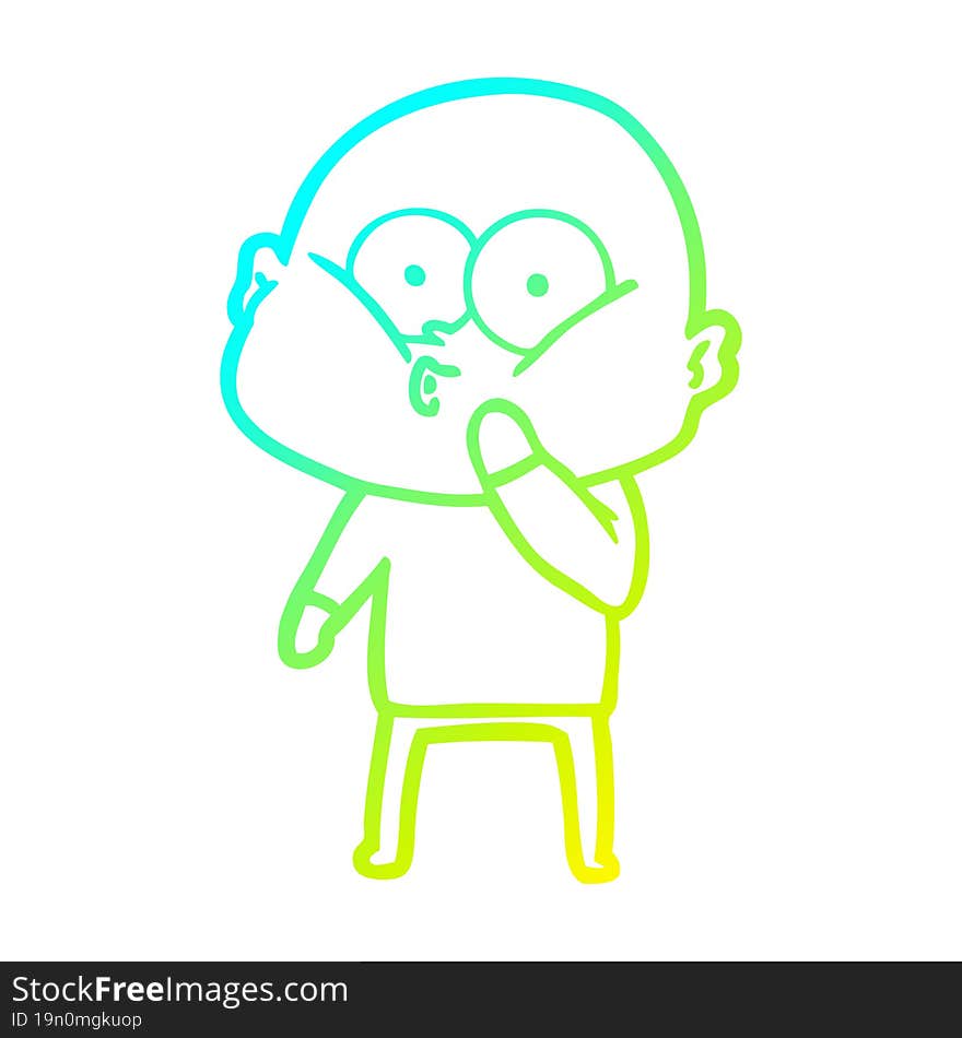 cold gradient line drawing cartoon bald man staring