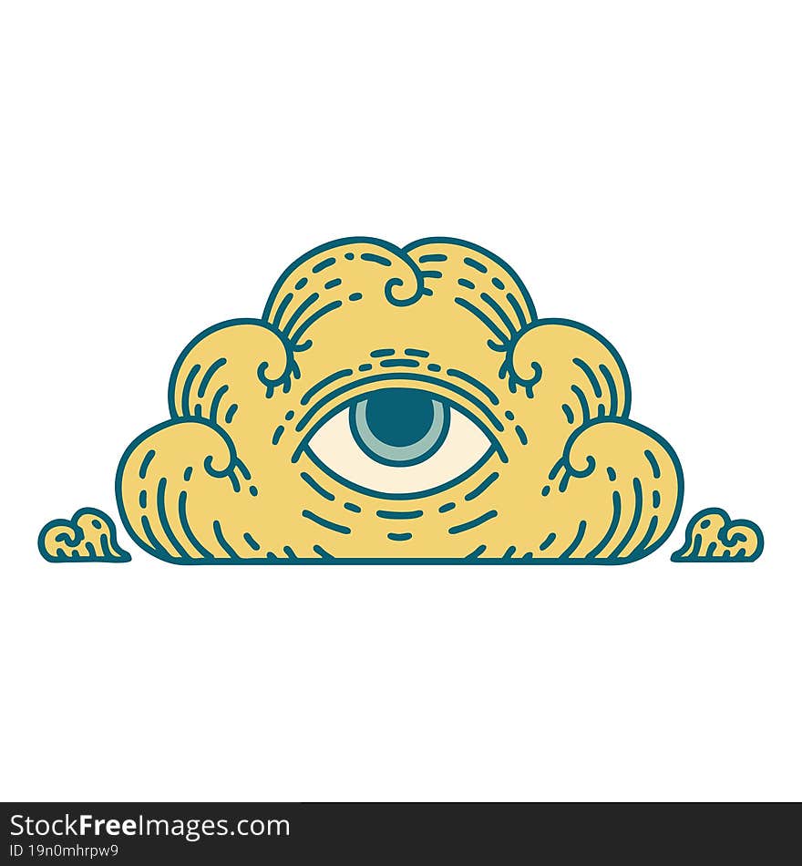 tattoo style icon of an all seeing eye cloud