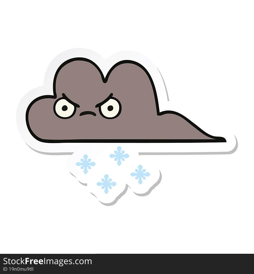 sticker of a cute cartoon storm snow cloud