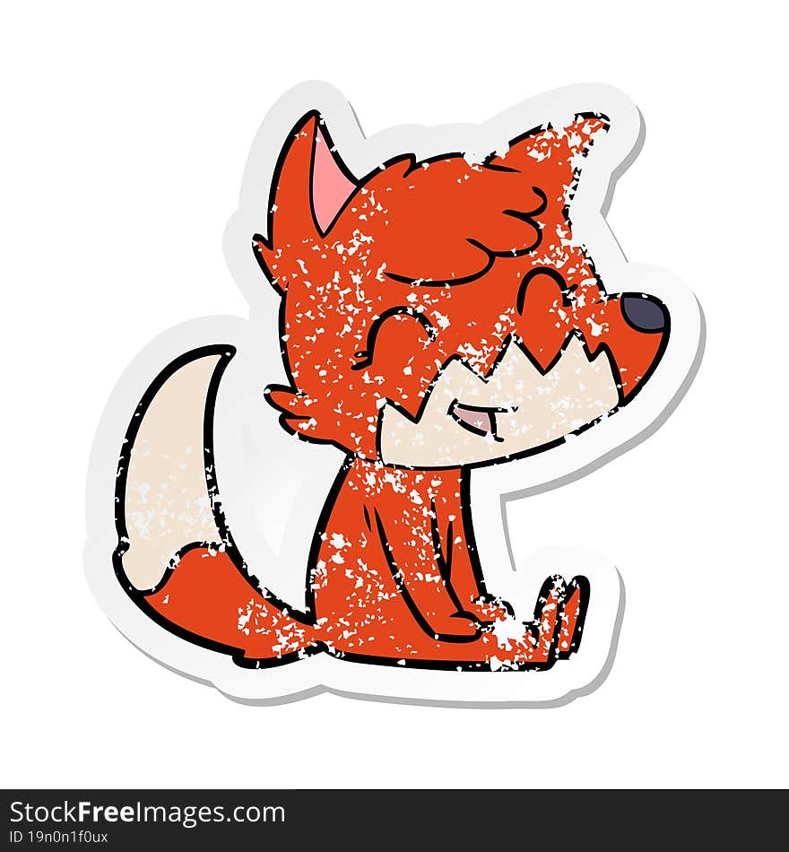 distressed sticker of a happy cartoon fox