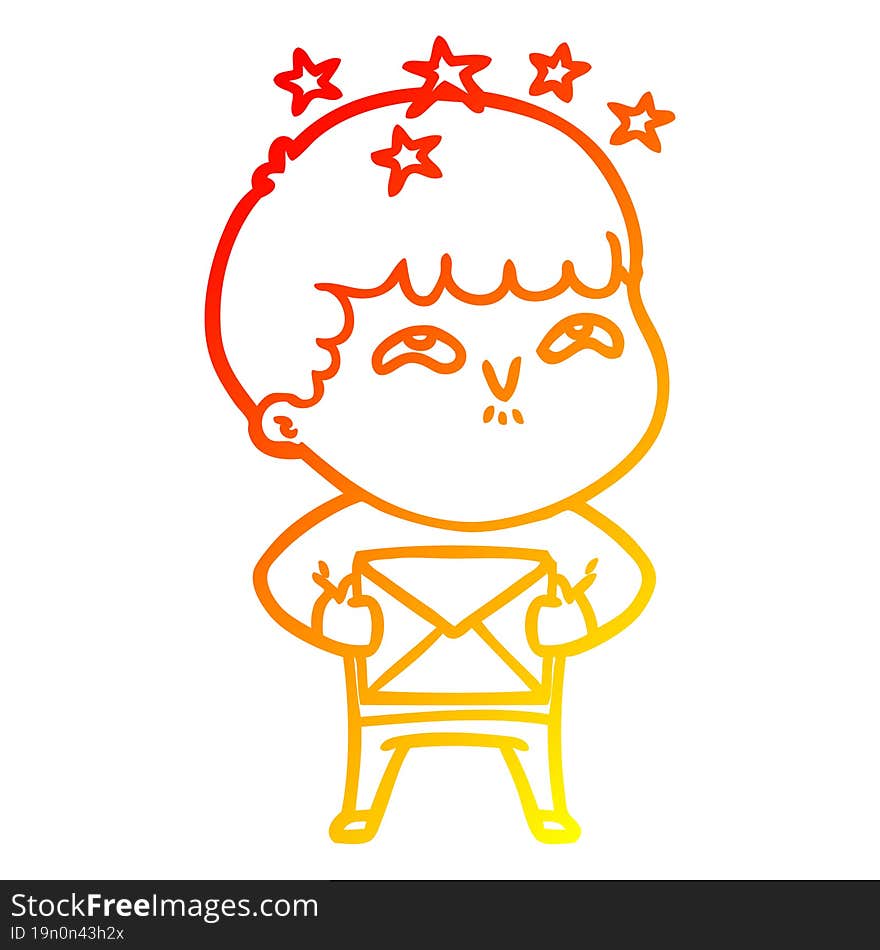 warm gradient line drawing cartoon amazed boy