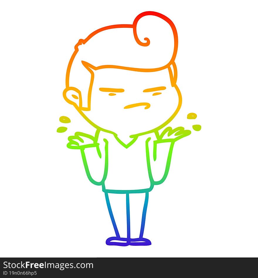 rainbow gradient line drawing of a cartoon cool guy with fashion hair cut