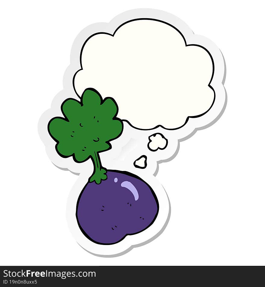 cartoon vegetable and thought bubble as a printed sticker