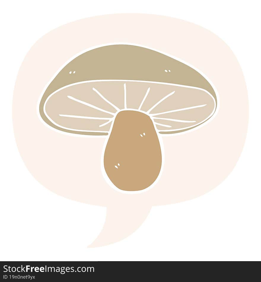 cartoon mushroom and speech bubble in retro style