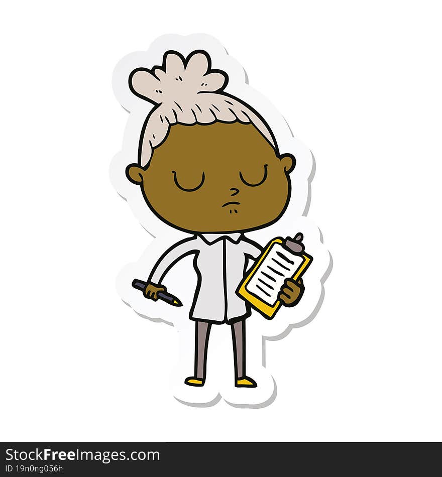 Sticker Of A Cartoon Calm Woman