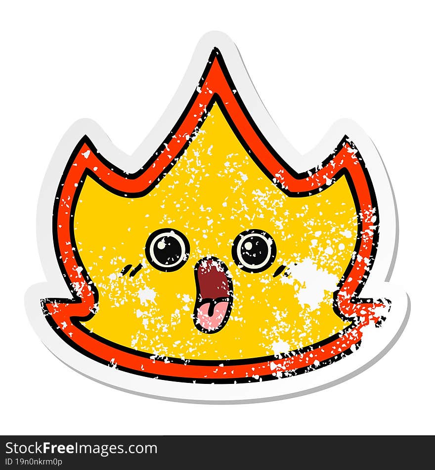 distressed sticker of a cute cartoon fire