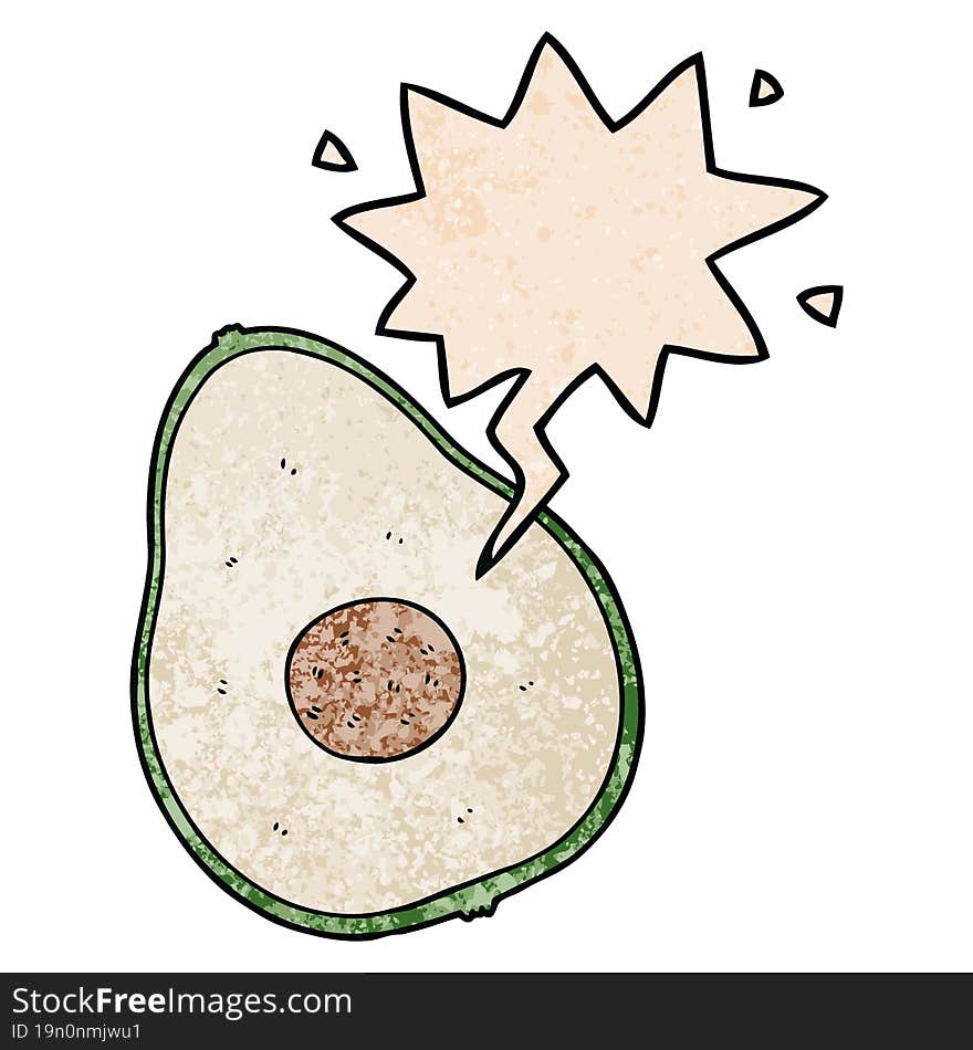 cartoon avocado and speech bubble in retro texture style