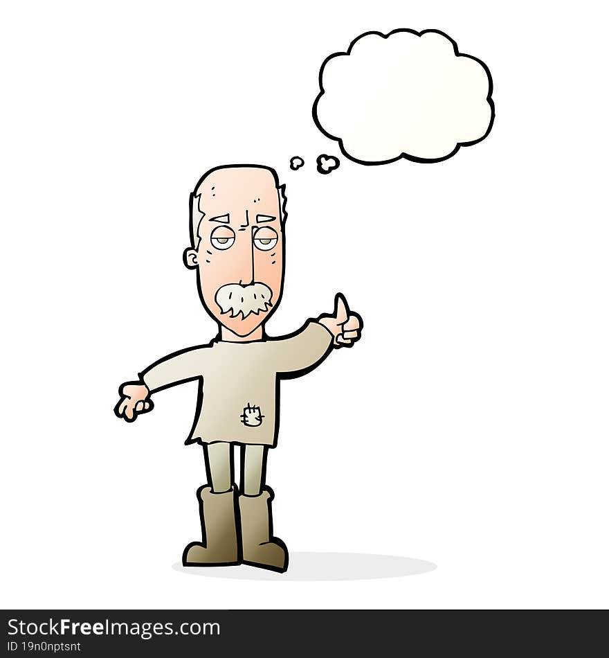 cartoon annoyed old man with thought bubble