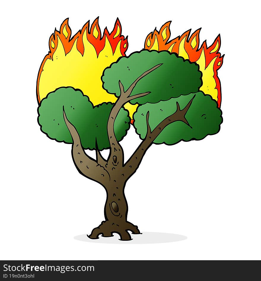 cartoon burning tree