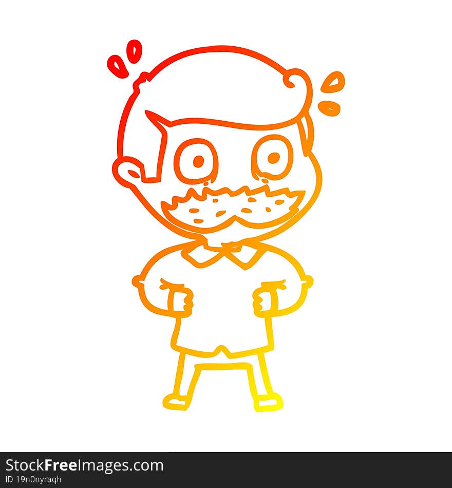 warm gradient line drawing cartoon man with mustache shocked