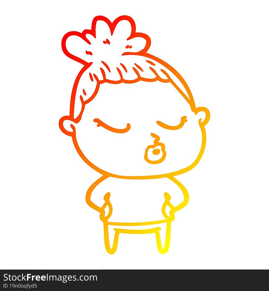 Warm Gradient Line Drawing Cartoon Calm Woman