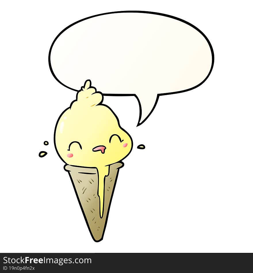 Cute Cartoon Ice Cream And Speech Bubble In Smooth Gradient Style