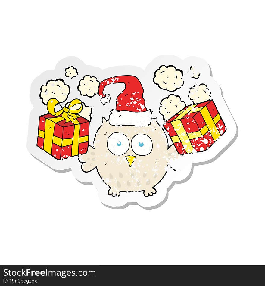 Retro Distressed Sticker Of A Cartoon Christmas Owl