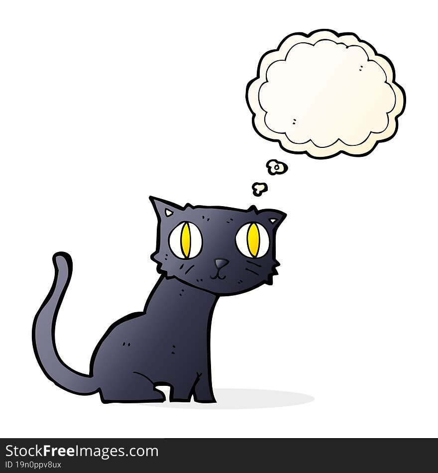 cartoon black cat with thought bubble