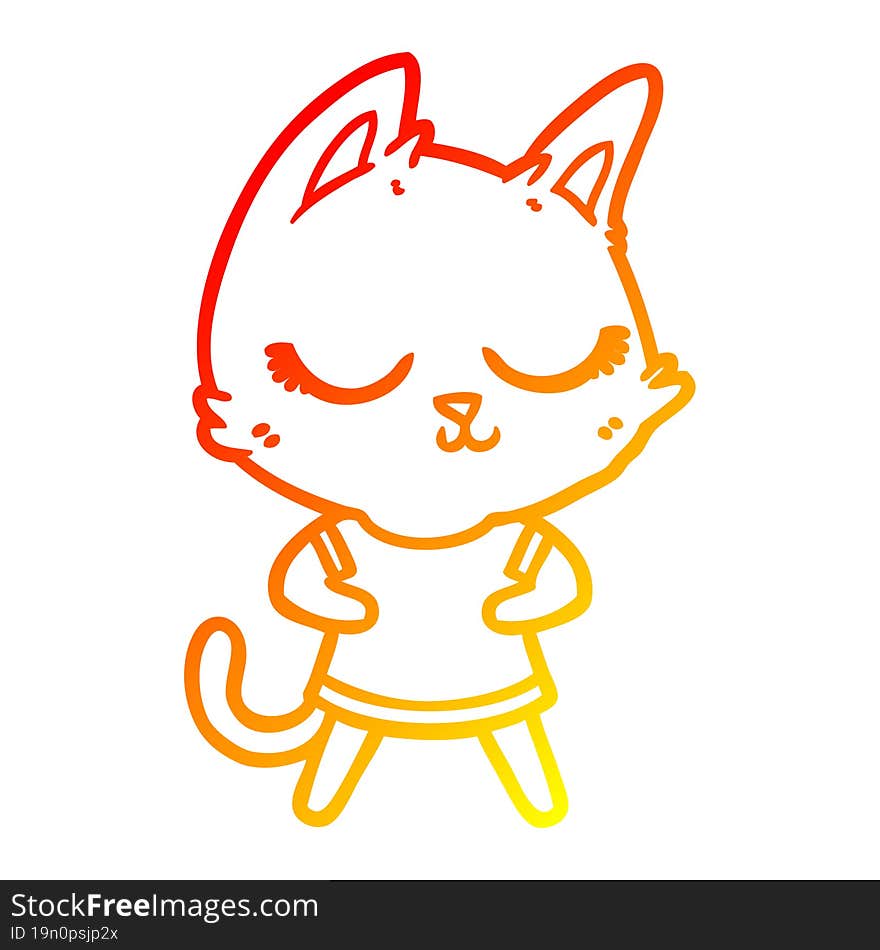 Warm Gradient Line Drawing Calm Cartoon Cat