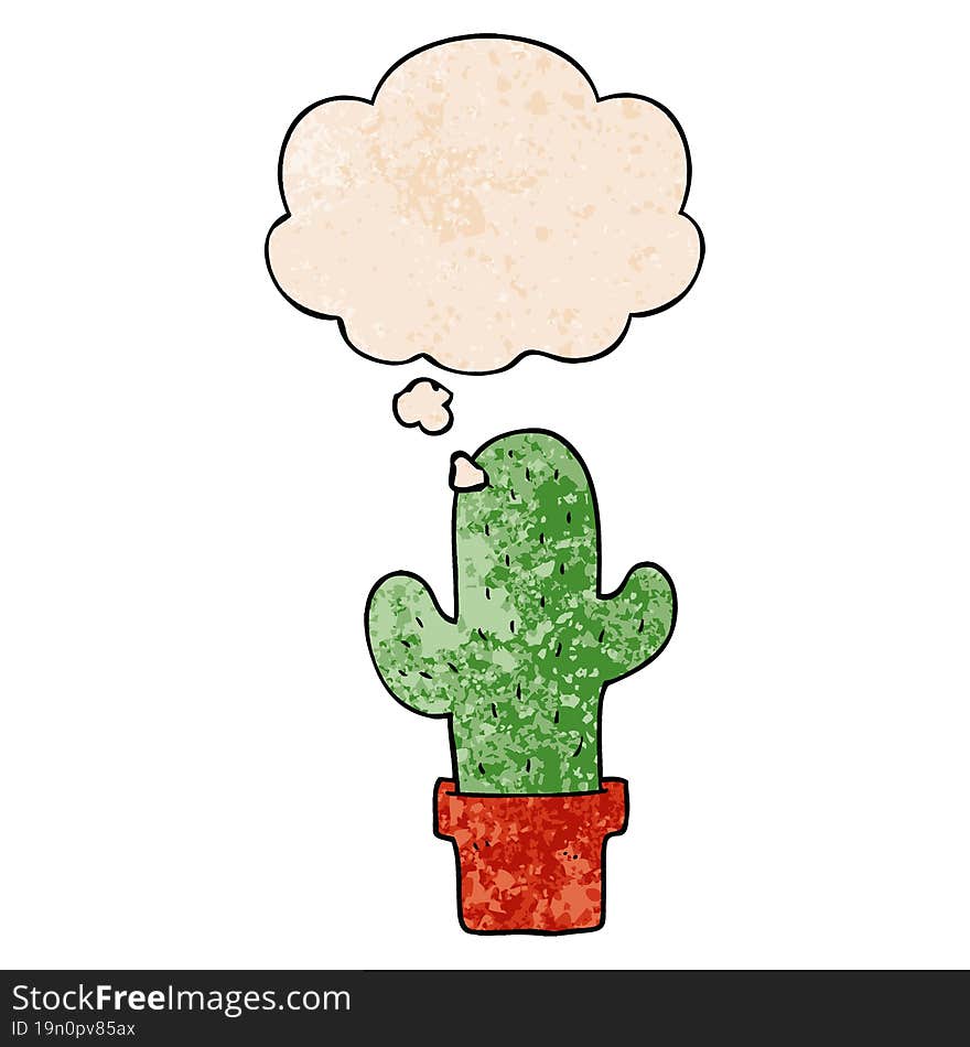 cartoon cactus and thought bubble in grunge texture pattern style