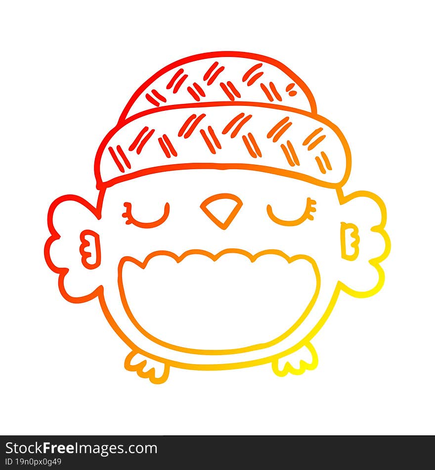 warm gradient line drawing of a cute cartoon owl in hat