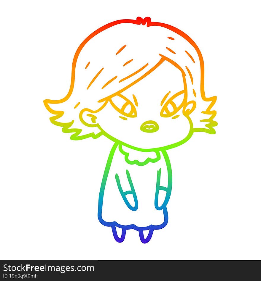 rainbow gradient line drawing cartoon stressed woman