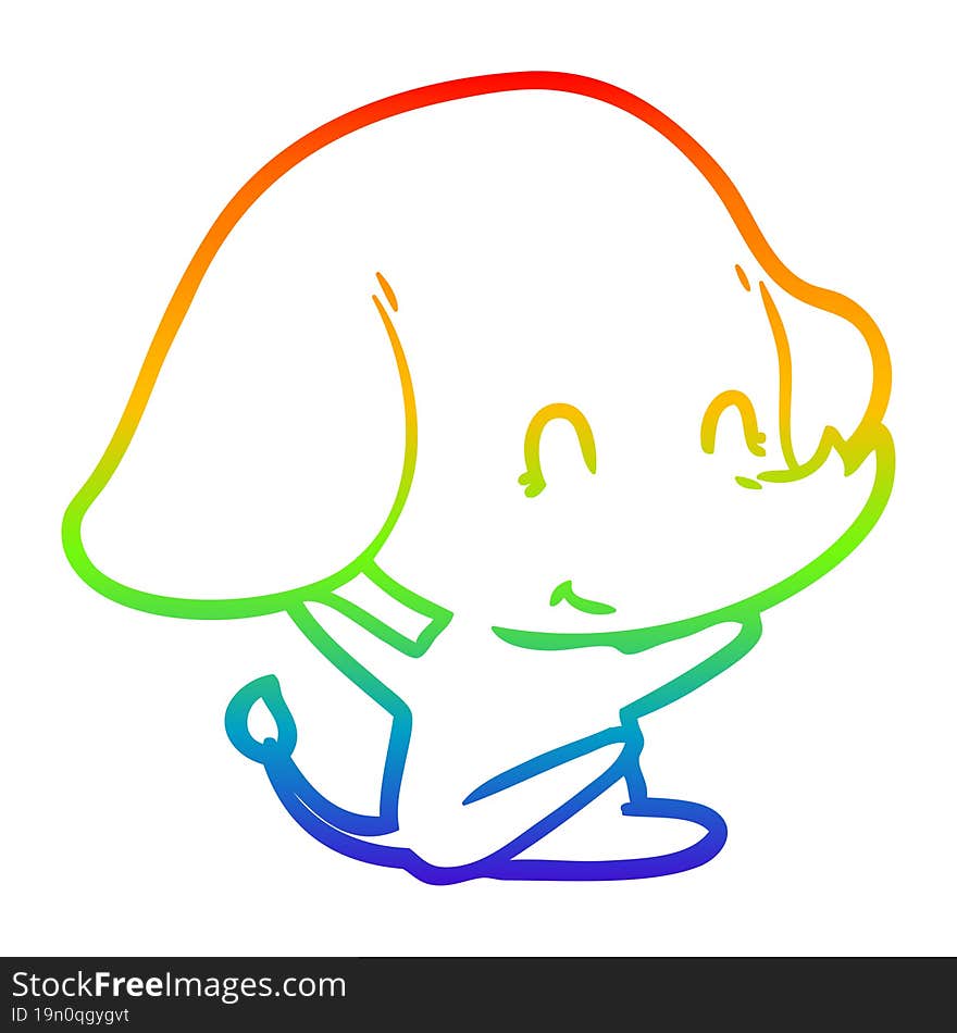 Rainbow Gradient Line Drawing Cute Cartoon Elephant