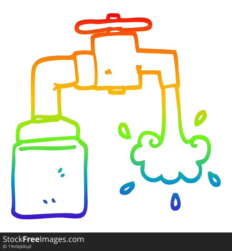 rainbow gradient line drawing cartoon running faucet