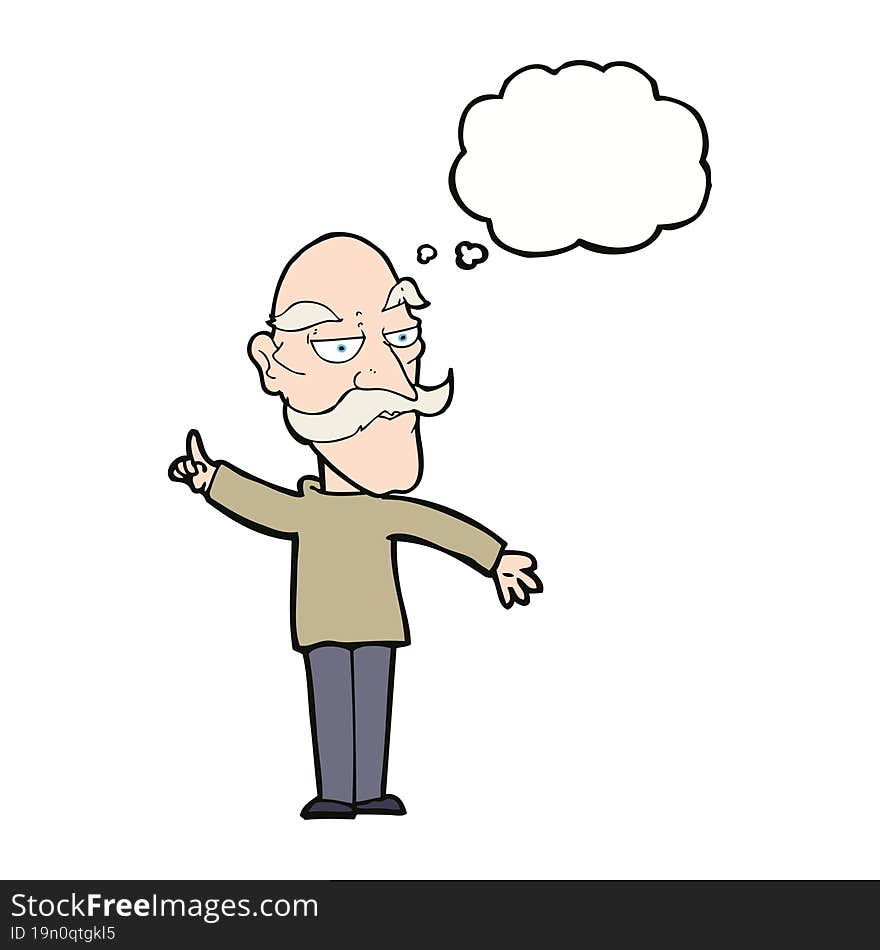 cartoon old man telling story with thought bubble