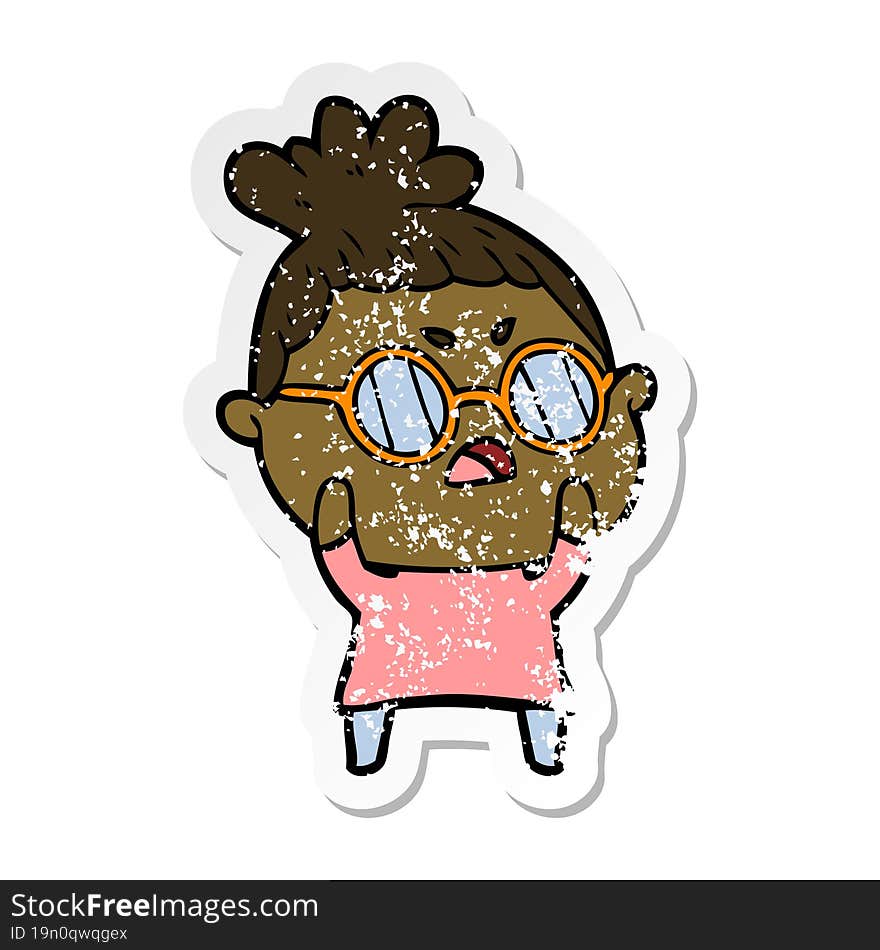 distressed sticker of a cartoon annoyed woman