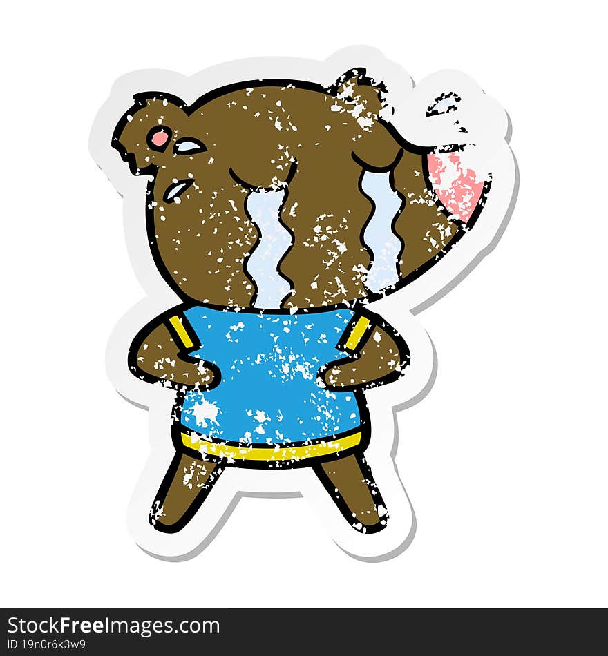 distressed sticker of a cartoon crying bear