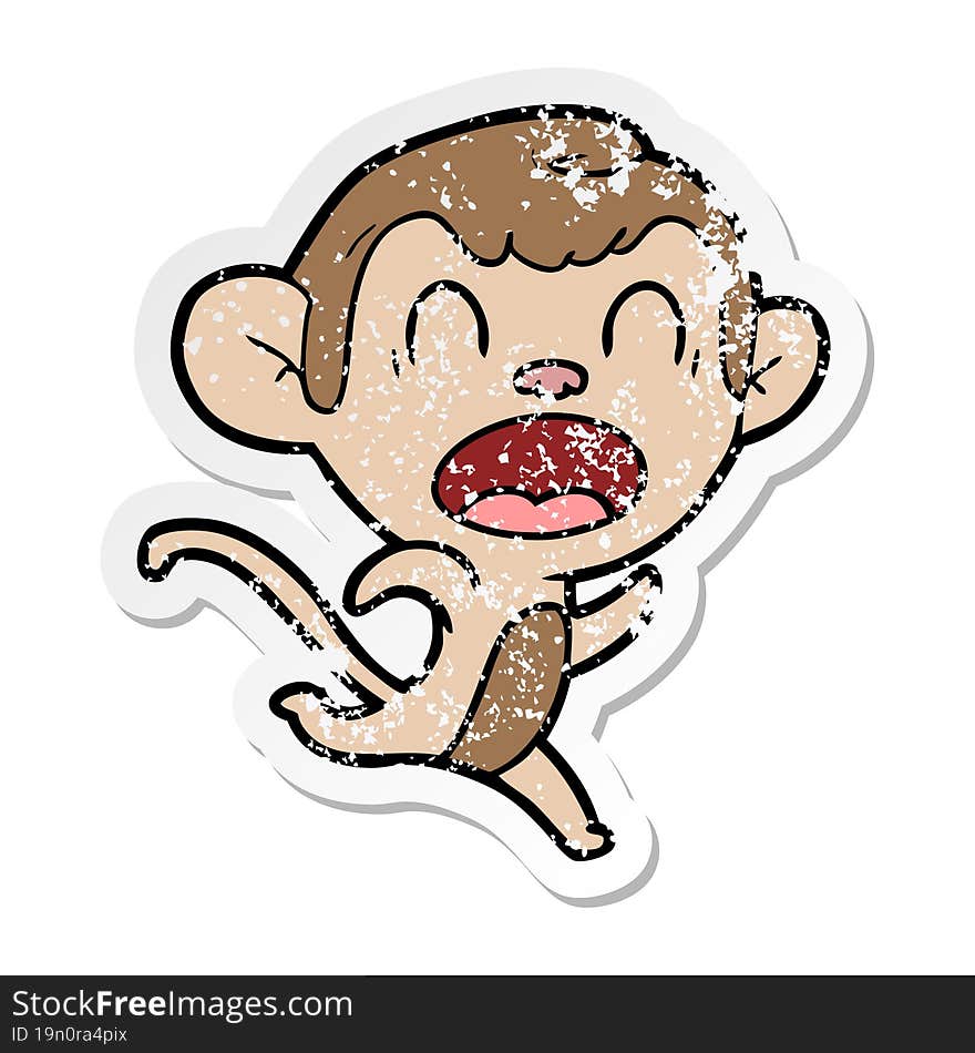 distressed sticker of a shouting cartoon monkey running