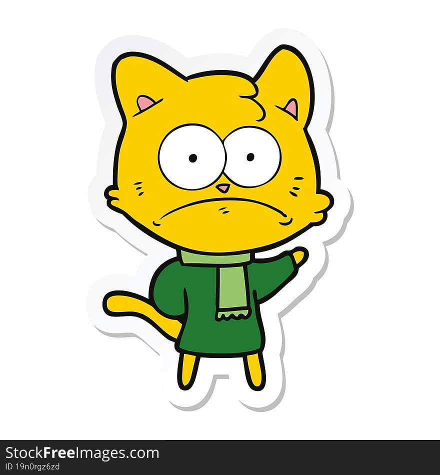 sticker of a cartoon nervous cat