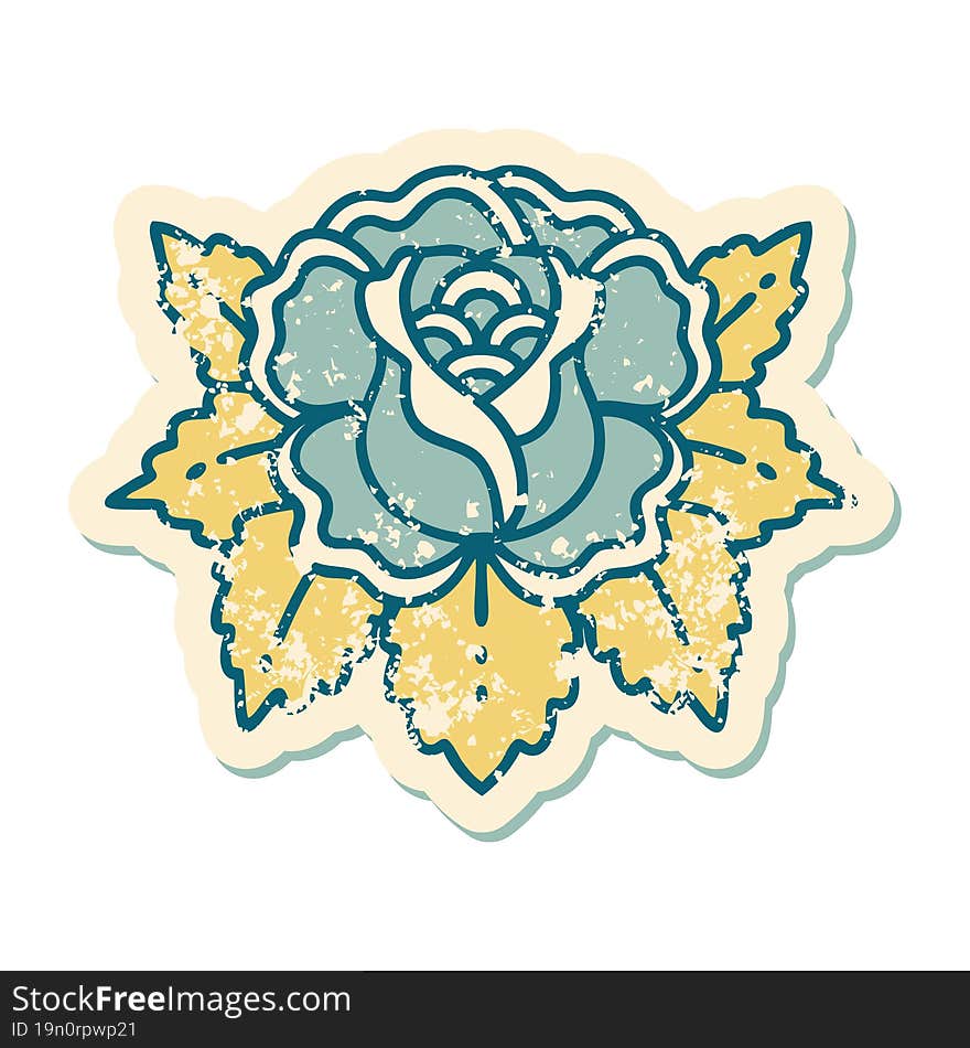 distressed sticker tattoo style icon of a rose