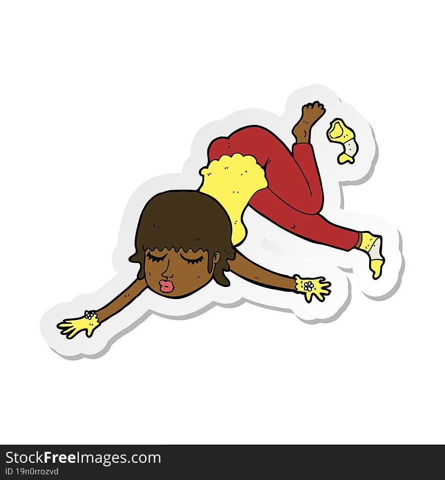 sticker of a cartoon woman floating