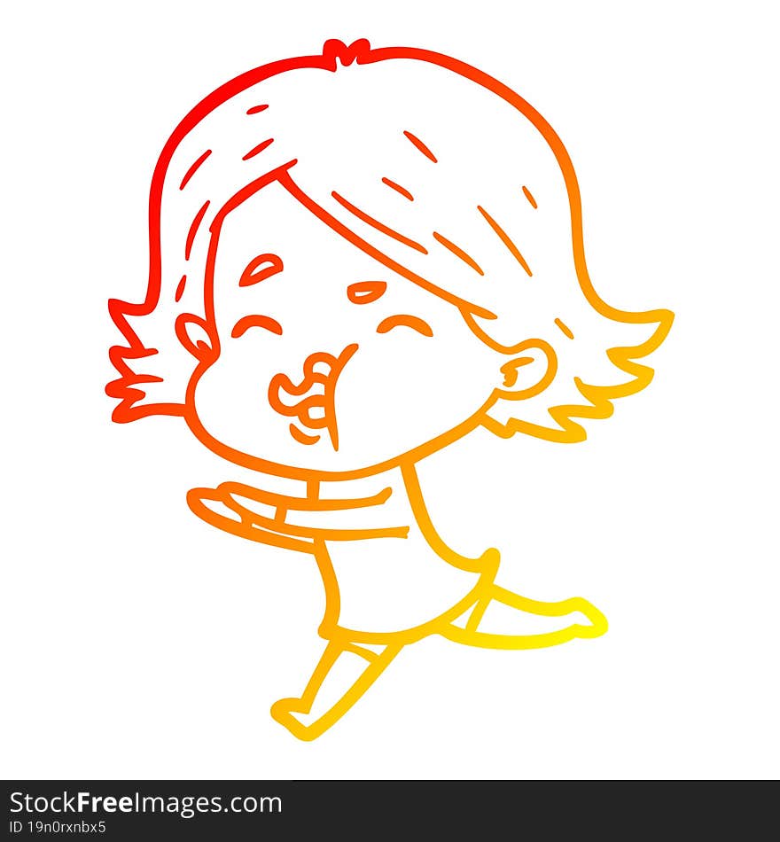 warm gradient line drawing cartoon girl pulling face