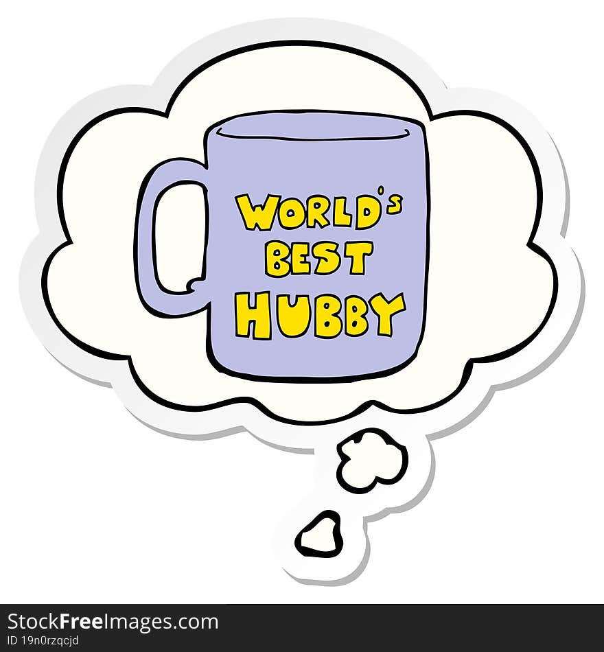 worlds best hubby mug and thought bubble as a printed sticker