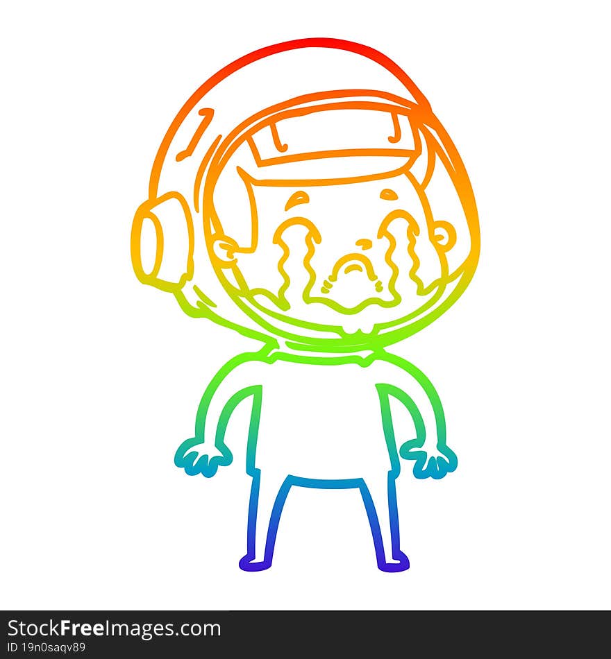 rainbow gradient line drawing cartoon crying astronaut