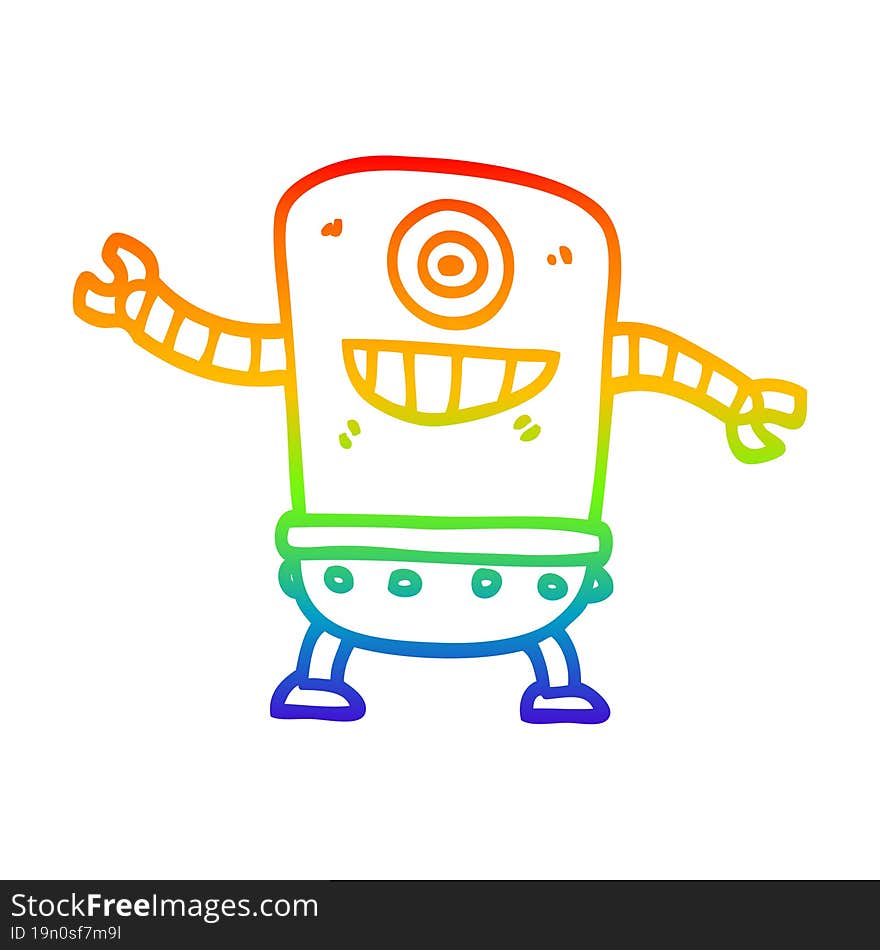 rainbow gradient line drawing cartoon robot