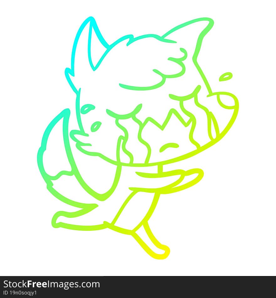 cold gradient line drawing crying fox cartoon