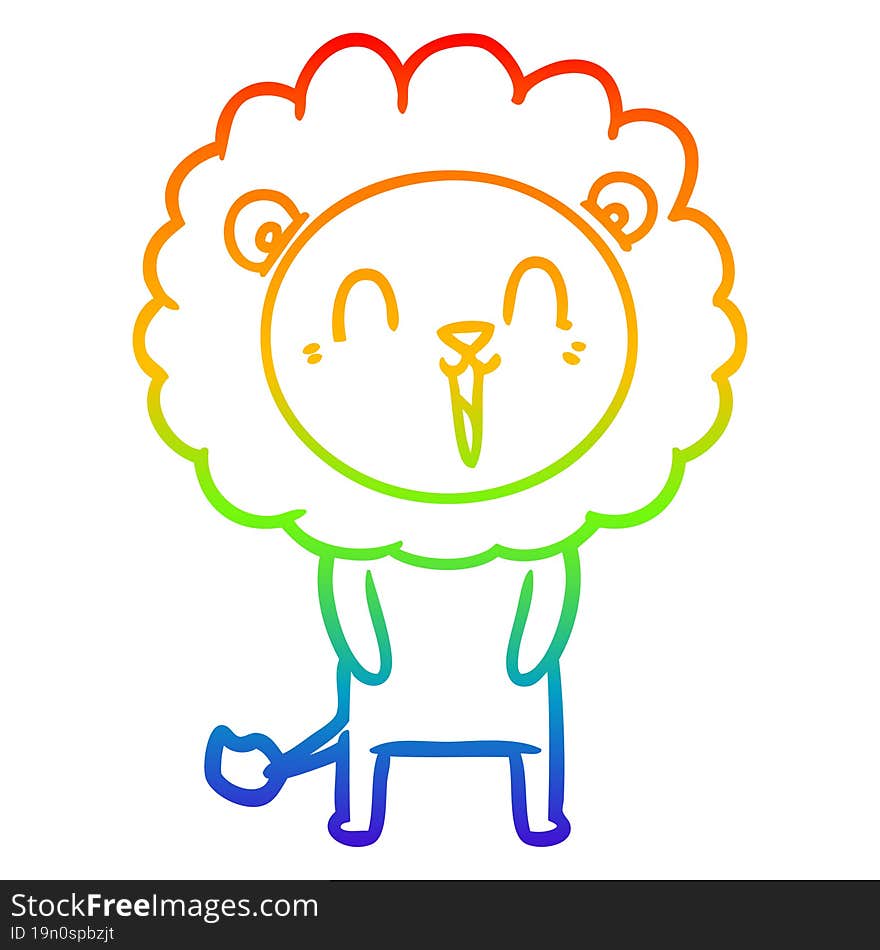 rainbow gradient line drawing of a laughing lion cartoon