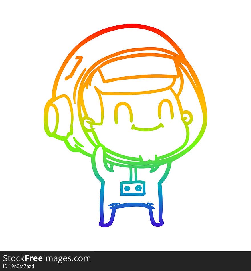 rainbow gradient line drawing happy cartoon astronaut man