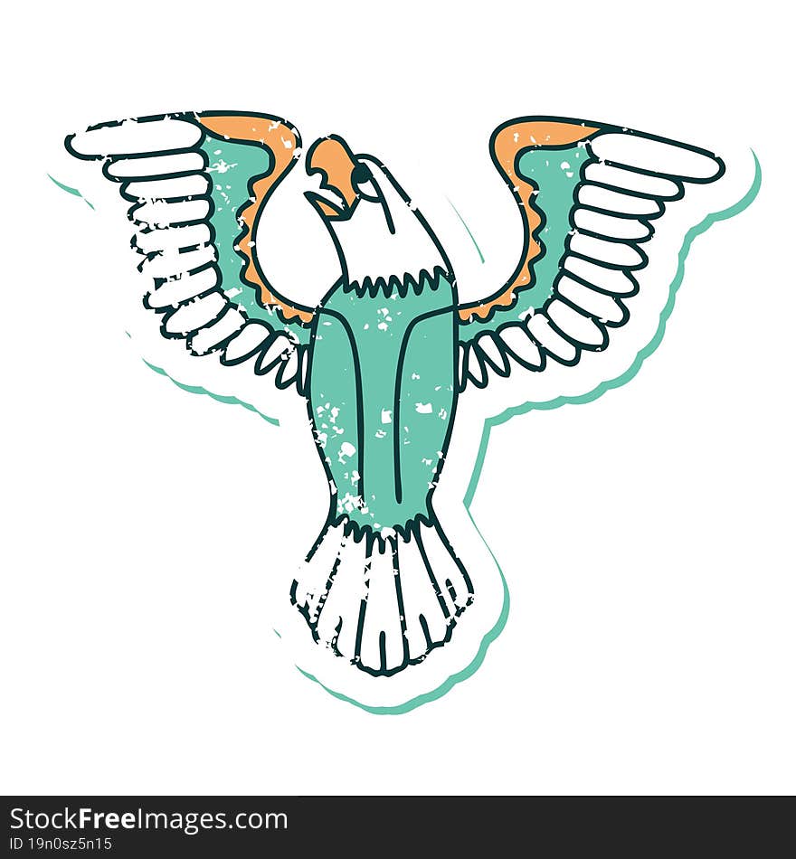 Distressed Sticker Tattoo Style Icon Of An American Eagle