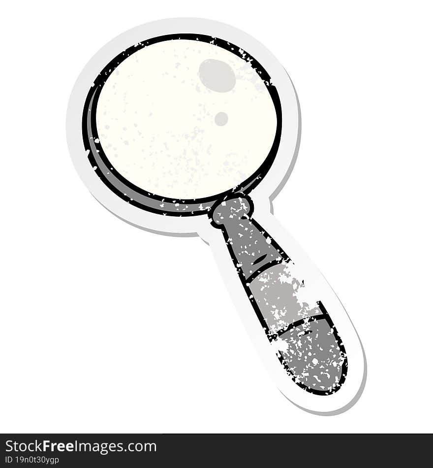 distressed sticker cartoon doodle of a magnifying glass