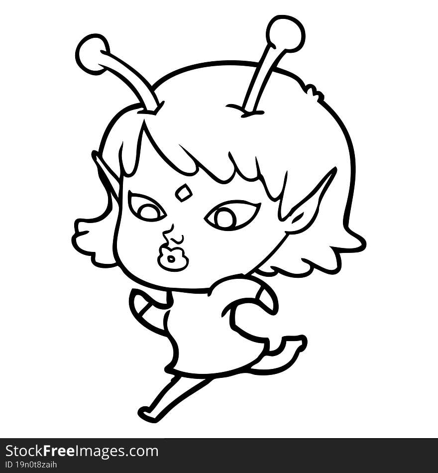 pretty cartoon alien girl running. pretty cartoon alien girl running