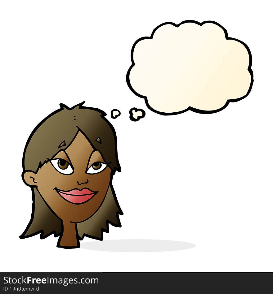 Cartoon Happy Woman With Thought Bubble