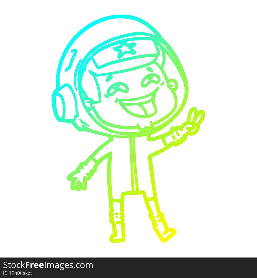 cold gradient line drawing of a cartoon laughing astronaut