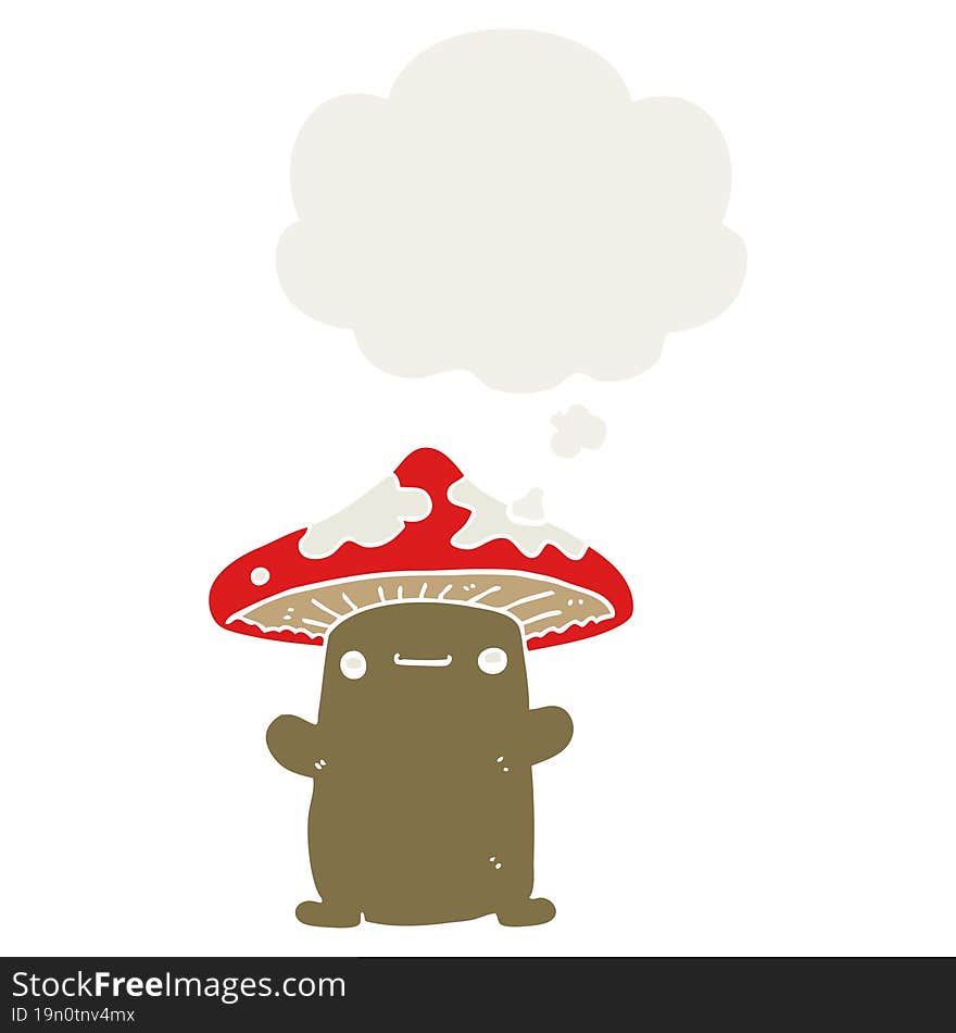 cartoon mushroom and thought bubble in retro style