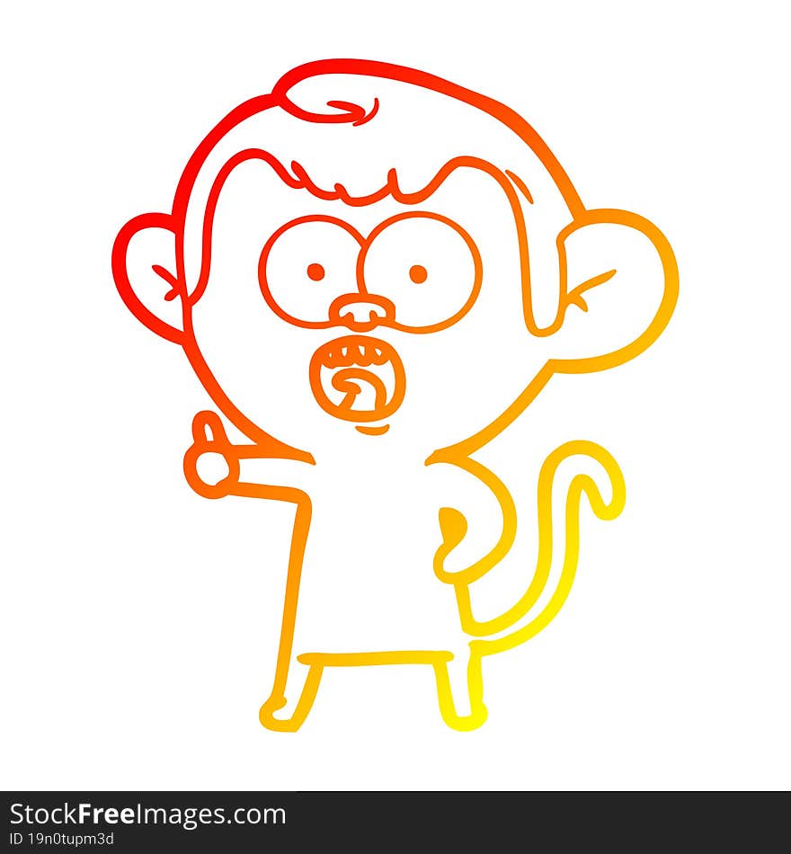 Warm Gradient Line Drawing Cartoon Shocked Monkey