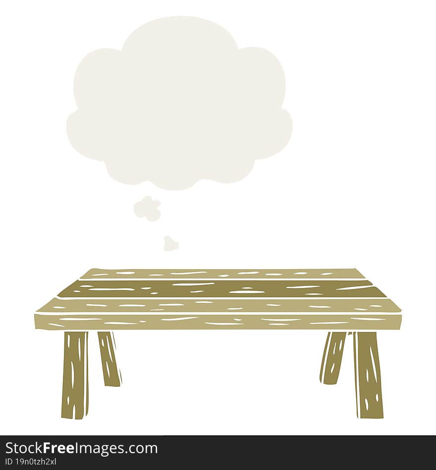 cartoon table and thought bubble in retro style