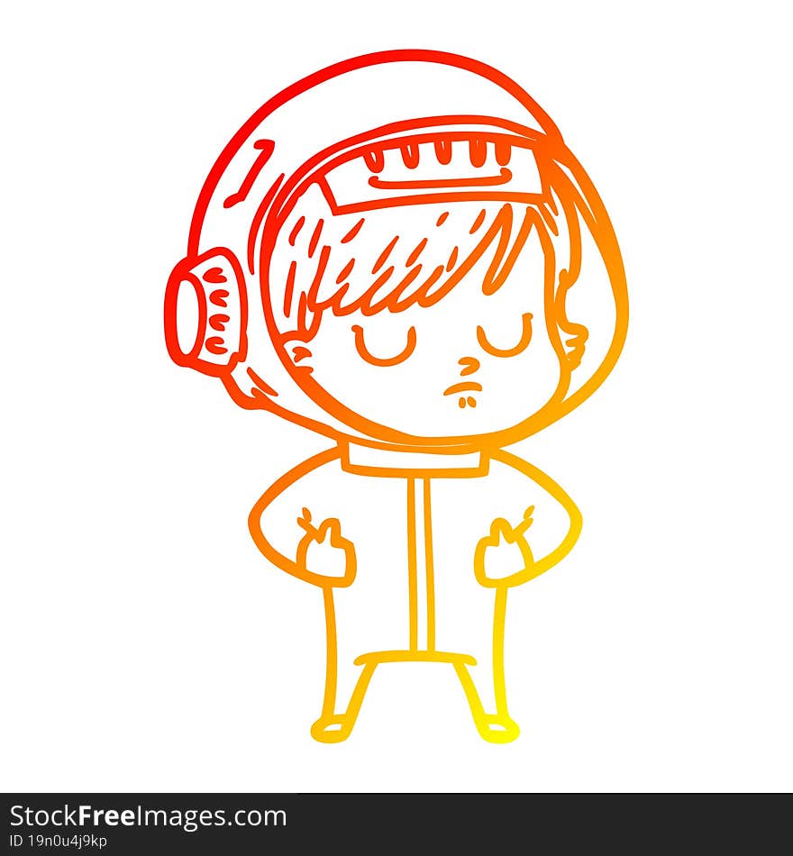 warm gradient line drawing of a cartoon astronaut woman