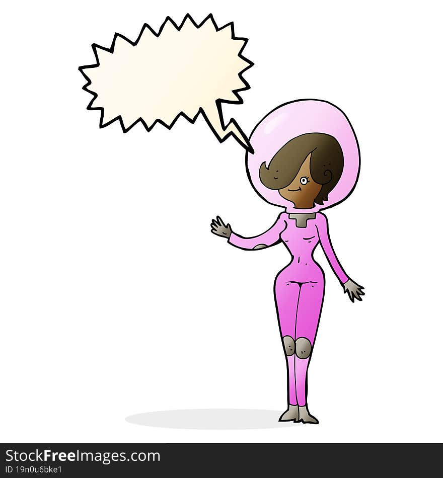 Cartoon Space Woman With Speech Bubble