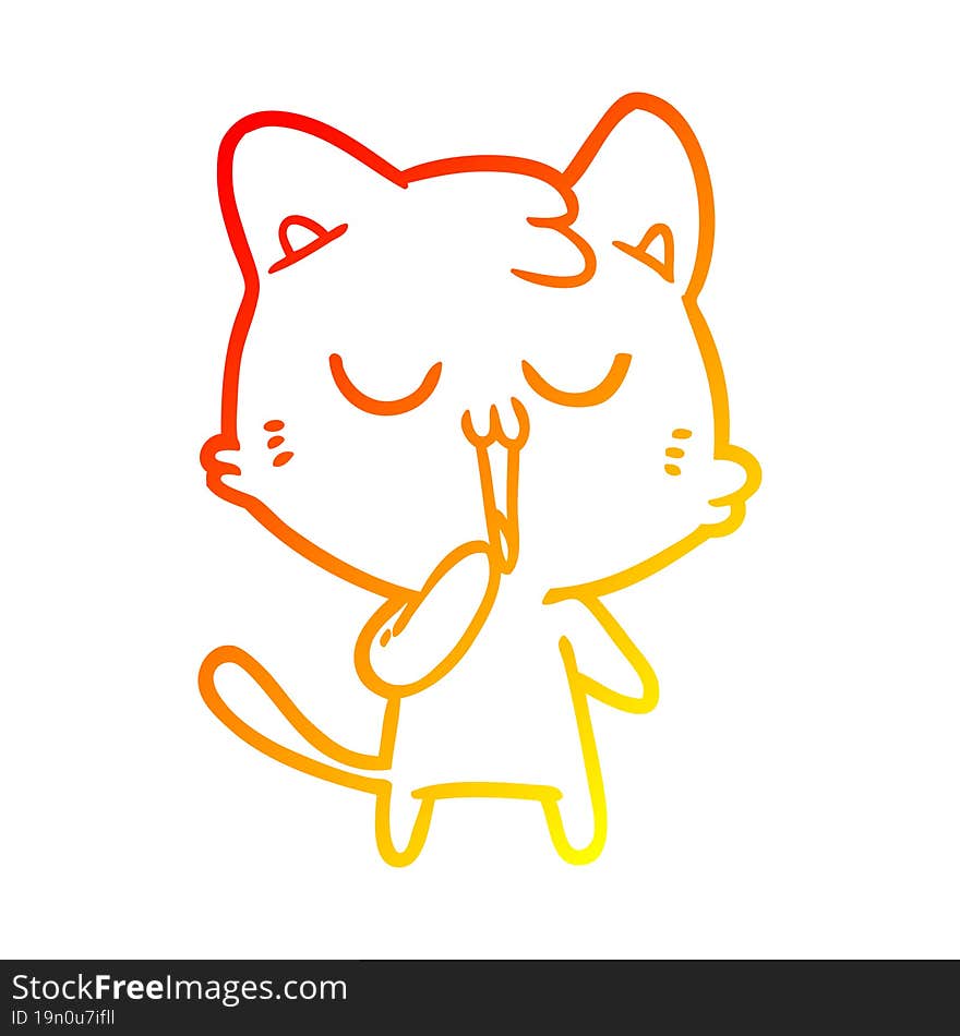 warm gradient line drawing cartoon cat yawning