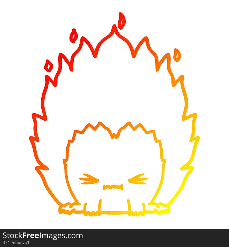 Warm Gradient Line Drawing Cartoon Fire Creature